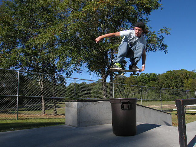 10/21 Michael with a clean ollie tailgrabber over the can